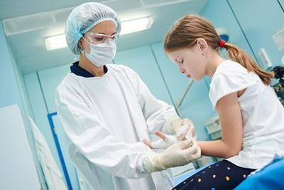 Wounded child getting medical attention