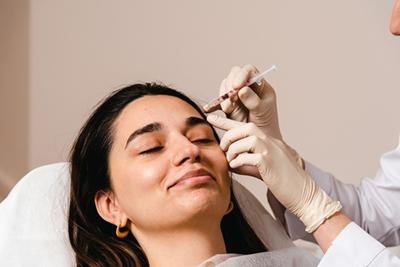 Close-up of female client undergoing cosmetic Botox procedure