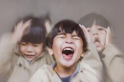 Young boy acting very strange an image illustration.