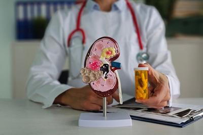 kidney specialist with anatomical model in des moines iowa