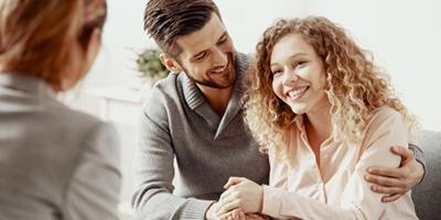 Engaged couple in premarital counseling session