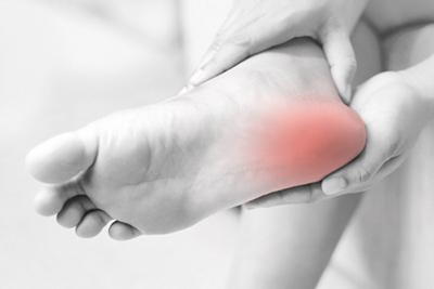 Heel pain highlighted in red