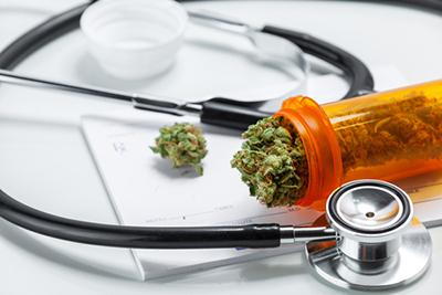 medical marijuana and stethoscope on desk in stuart florida