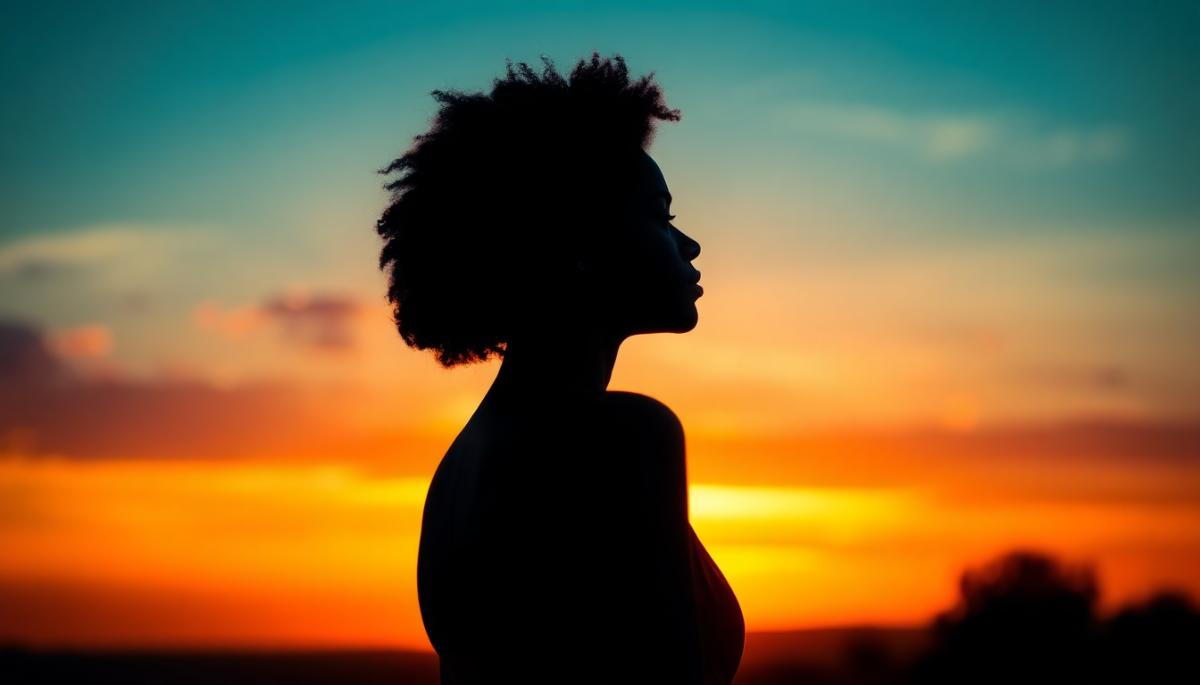 image of black woman looking at sunset beautiful woman
