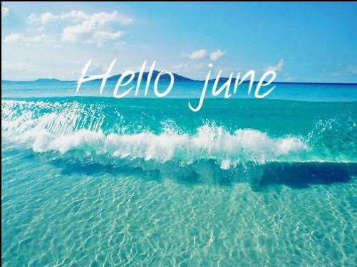 Hello June Banner with ocean background