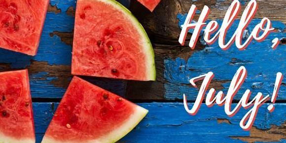 July banner with water melon background