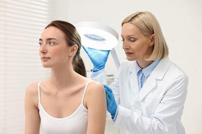 Dermatologist-with-Lamp-Examining-Patient