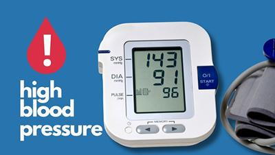 High blood pressure reading on monitor with warning icon