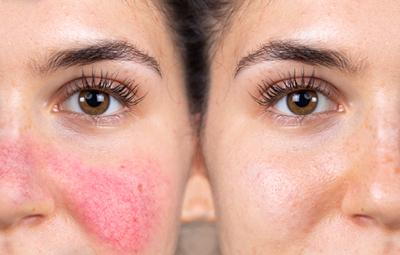 Female patient showing improvement after rosacea laser treatment