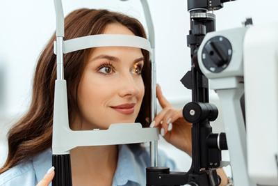 Female patient during vision checkup