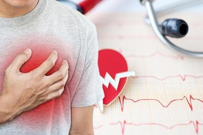 Image of a person having a chest pain in red.