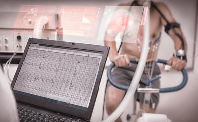 Illustration of cardio reading test with monitor of heart stress