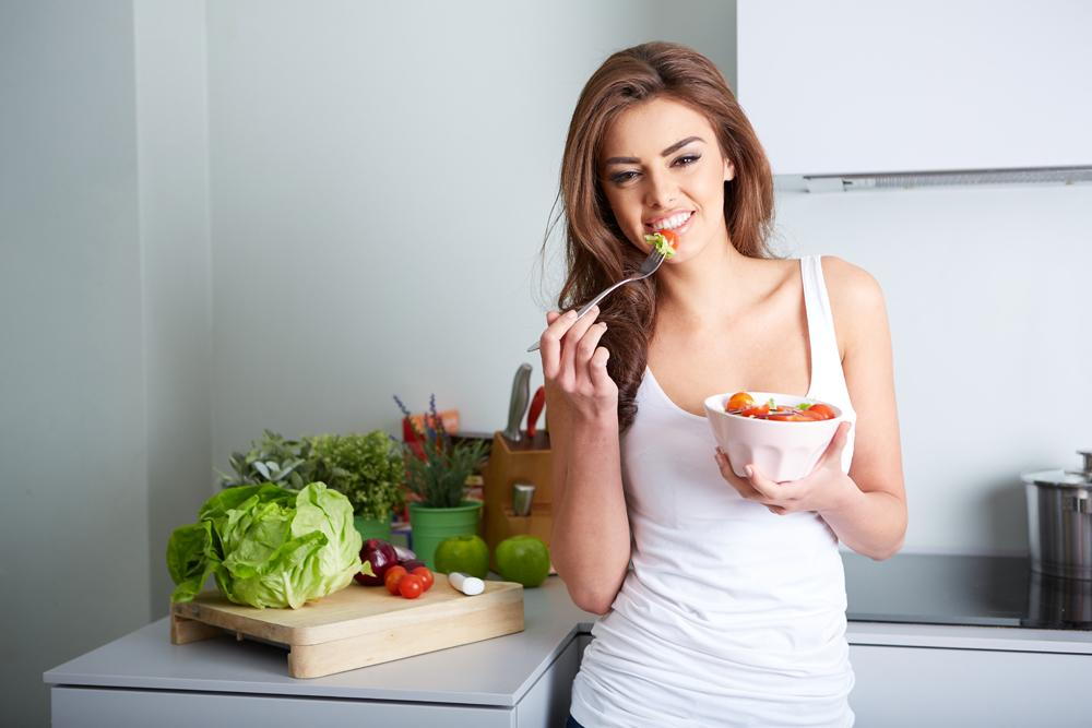A girl eating healthy food