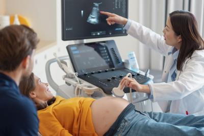 Pregnant-Woman-During-Her-Ultrasound-with-Obgyn-Doctor