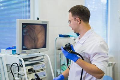 Illustration of colonoscopy procedure on clinic