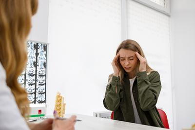 Woman consulting a neurologist about recurring migraine headaches