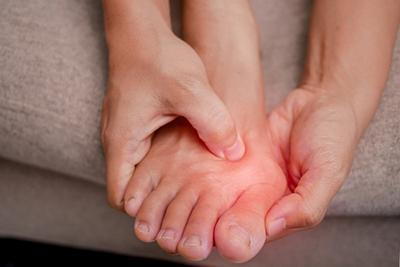 Bunion condition on red highlights in a person
