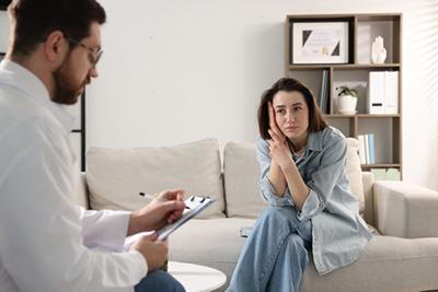 Woman in counseling session discussing feelings of depression