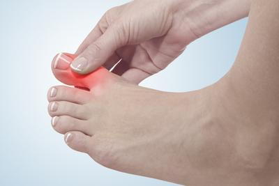 Toe Pain in a person with red highlights