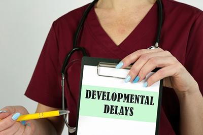 Concept image of Developmental Delay written on notes