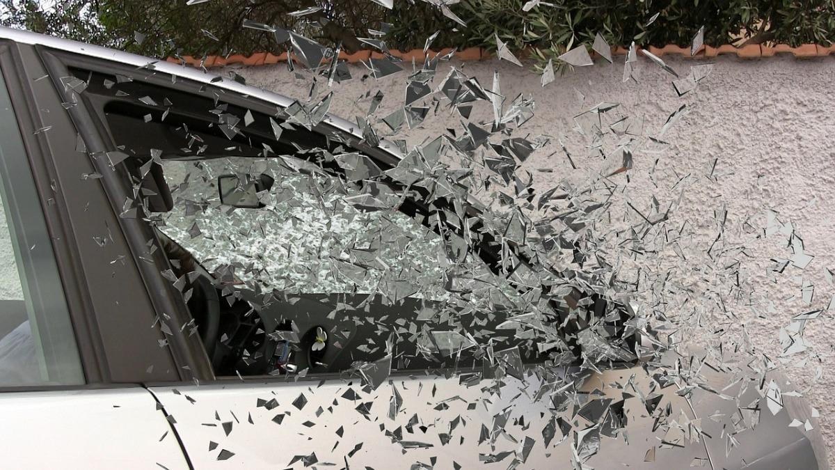 A car window shattering