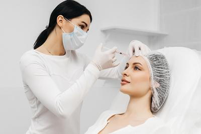 Process of injecting botox on womans face