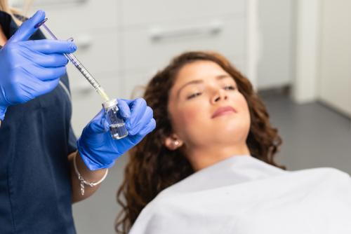 Patient ready for cosmetic injectable treatment to reduce facial lines or wrinkles.