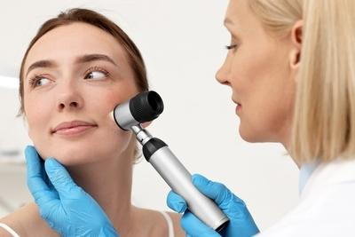 Doctor checking the condition of face of a woman