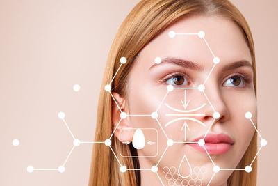 Concept image for skin health with the face of a woman.