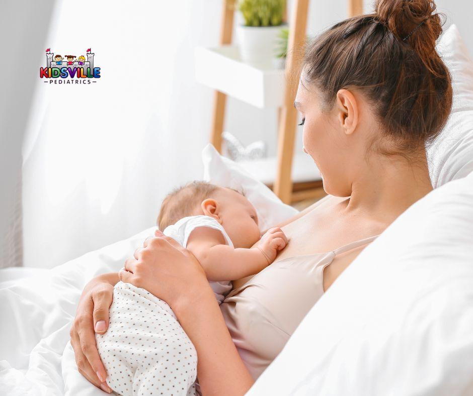 Woman nurturing her infant through breastfeeding.