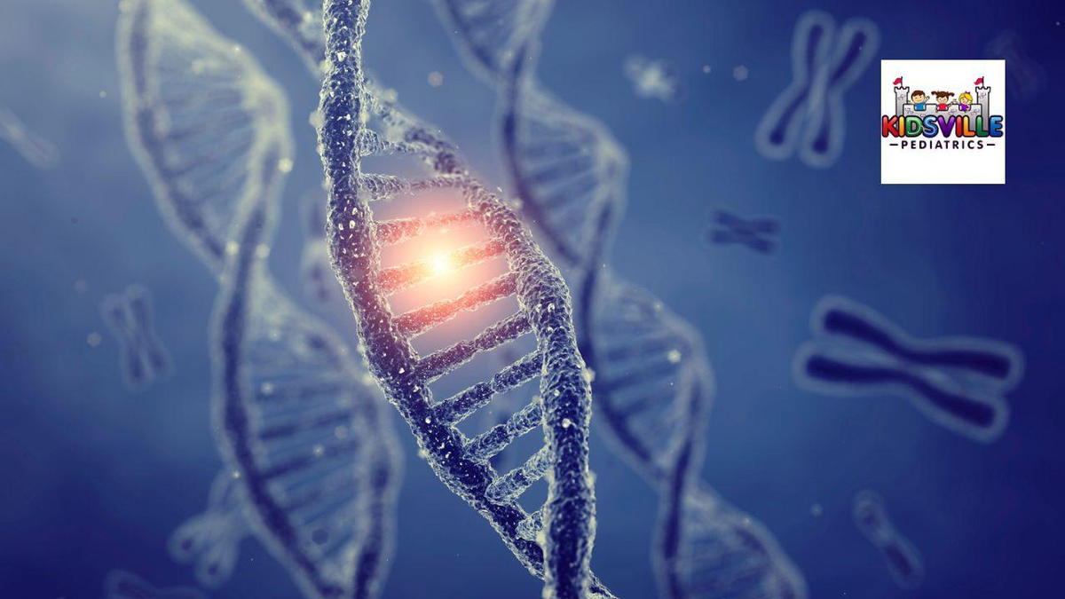 Illustration of a DNA molecule featuring two intertwined strands, representing the structure of genetic material.