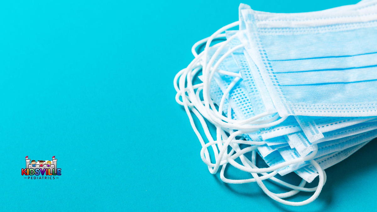 A stack of blue face masks.