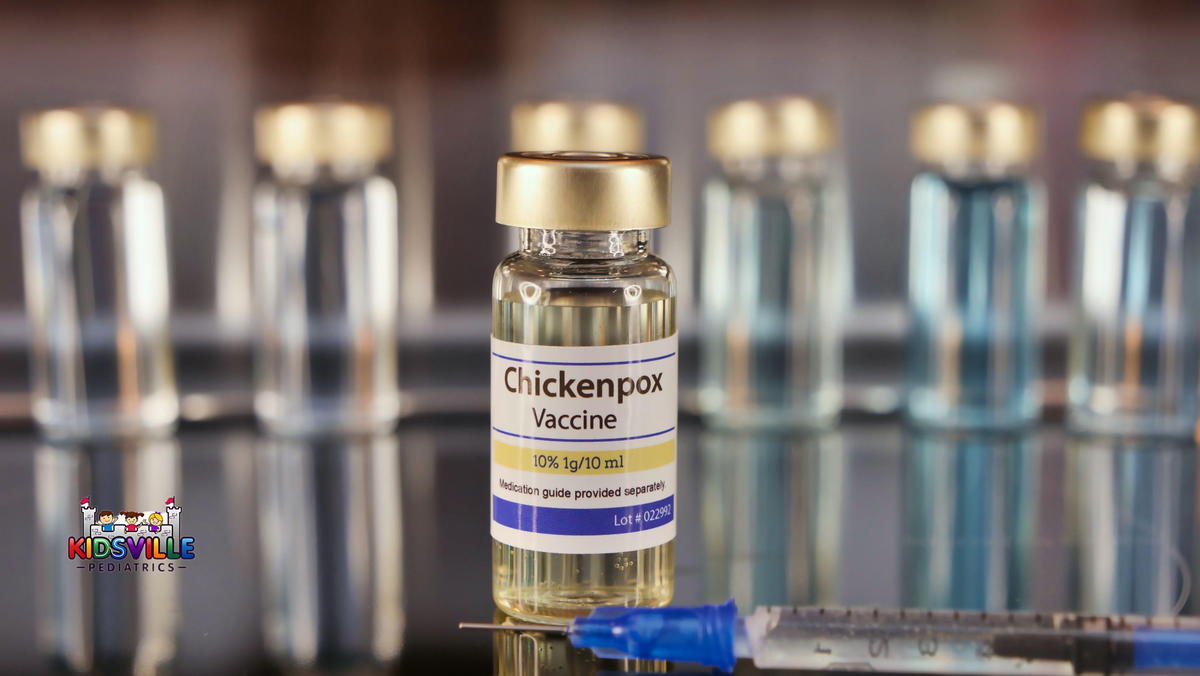 Chickenpox vaccine vial on stainless steel background