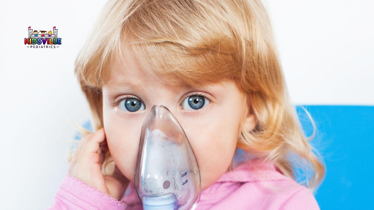 A girl inhaling medication for her asthma.