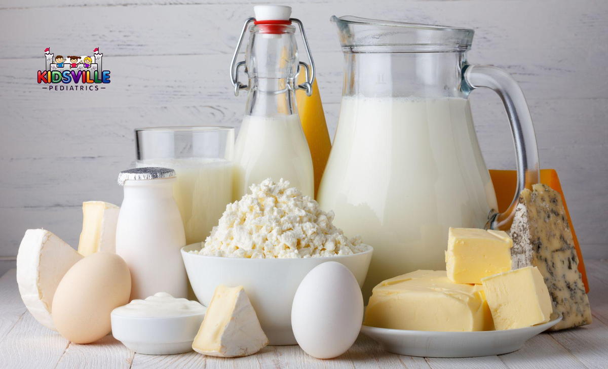 Dairy products on wooden table