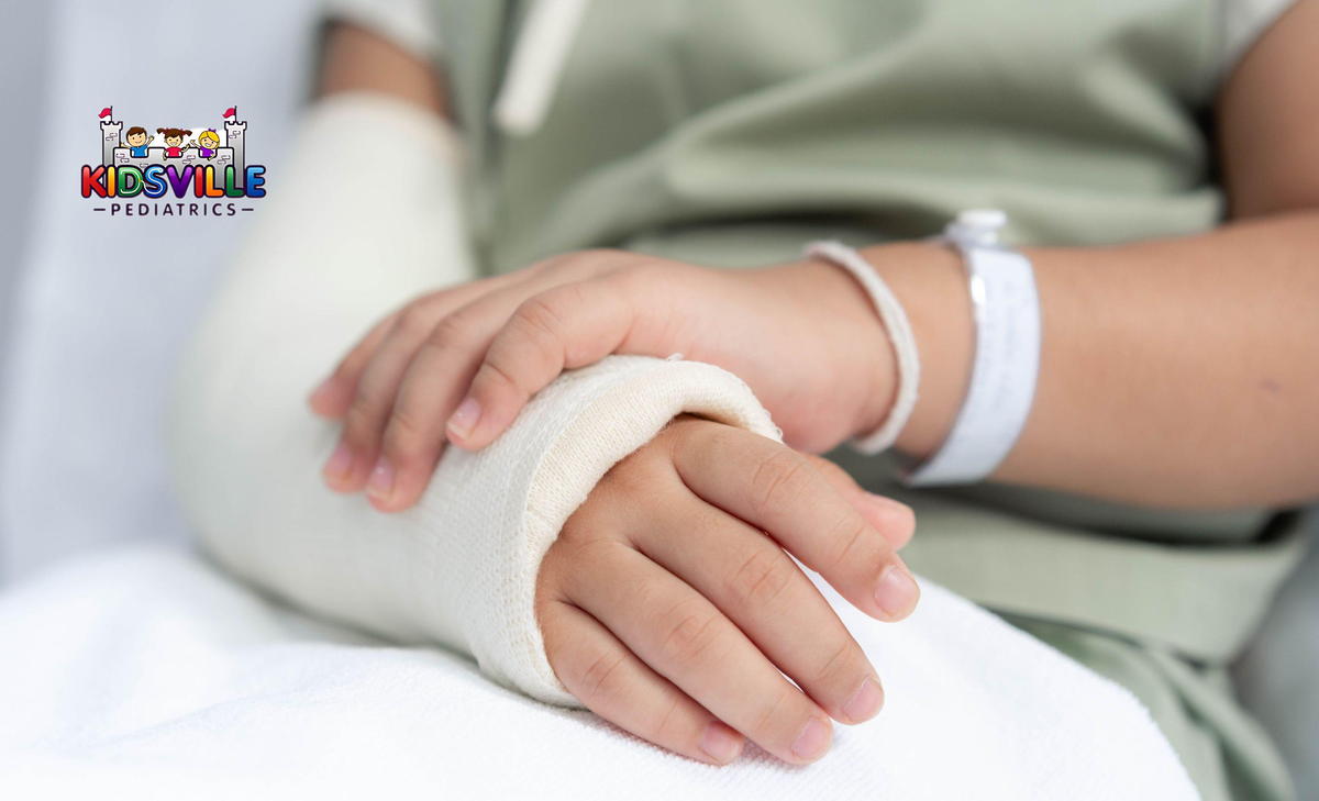 Closeup of a Kid's Injured Arm Wrapped in Bandage