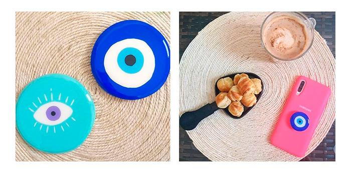 Coasters and popsockets with eye designs Christmas gift ideas