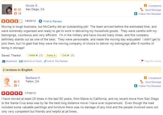 Yelp San Diego - McCarthy Transfer & Storage Moving Reviews