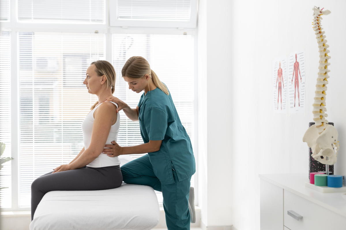 a doctor doing scoliosis screening and early chiropractic intervention in a woman