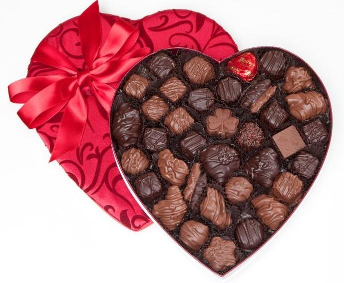 valentines day candy in a heart box
