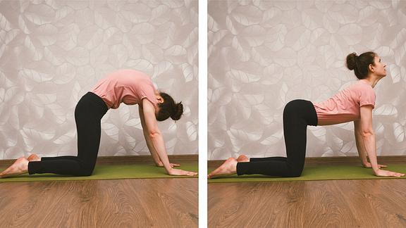 Image of person doing the cat cow yoga pose for middle and upper back pain