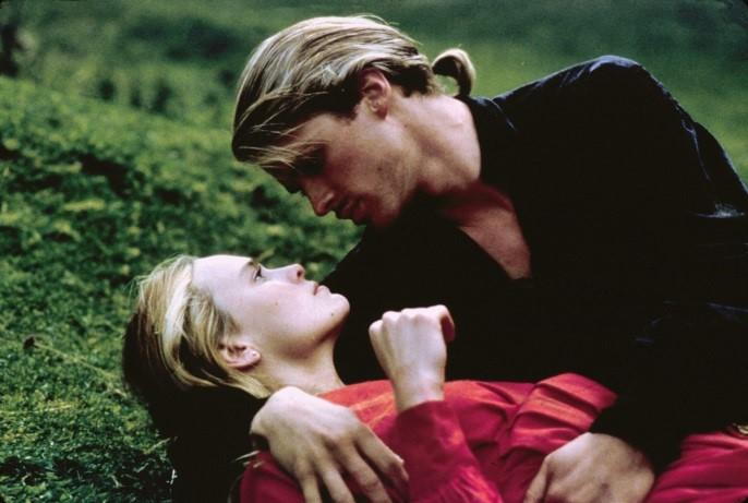 Westley (Cary Elwes) and Buttercup (Robin Wright) share a romantic 'Princess Bride' moment, while Elwes tries not to put weight on his foot. (20th Century Fox)
